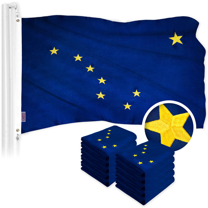 G128 10 Pack: Alaska AK  | 2x3 Ft | ToughWeave Series Embroidered 300D Polyester | Embroidered Design, Indoor/Outdoor, Brass Grommets