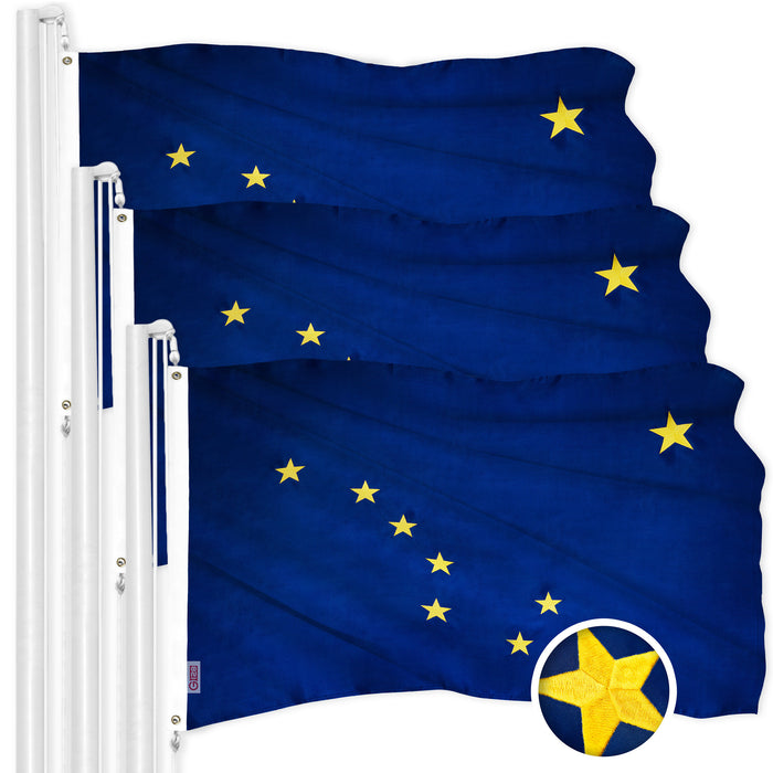 G128 3 Pack: Alaska AK  | 2.5x4 Ft | ToughWeave Series Embroidered 300D Polyester | Embroidered Design, Indoor/Outdoor, Brass Grommets