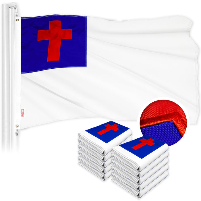 G128 10 Pack: Christian Flag | 2x3 Ft | ToughWeave Series Embroidered 300D Polyester | Religious Flag, Embroidered Design, Indoor/Outdoor, Brass Grommets