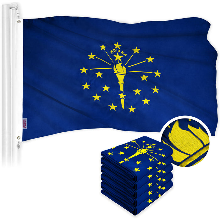 G128 5 Pack: Indiana IN  | 2x3 Ft | ToughWeave Series Embroidered 300D Polyester | Embroidered Design, Indoor/Outdoor, Brass Grommets