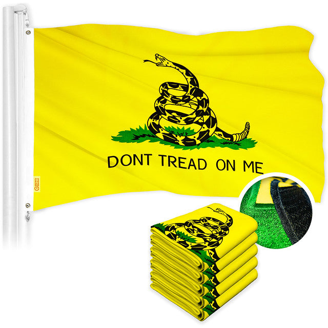 Gadsden Don't Tread on Me Flag 2x3FT 5-Pack Embroidered Polyester By G128
