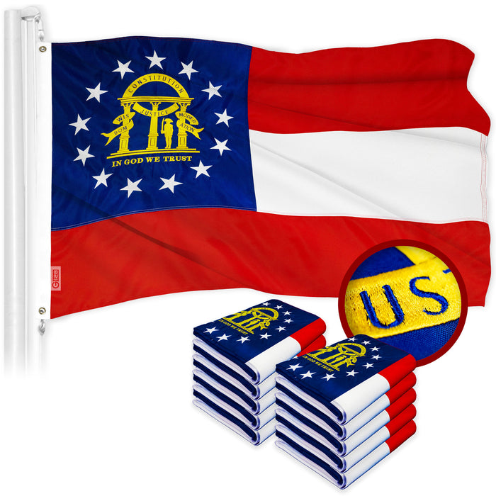G128 10 Pack: Georgia GA  | 4x6 Ft | ToughWeave Series Embroidered 300D Polyester | Embroidered Design, Indoor/Outdoor, Brass Grommets