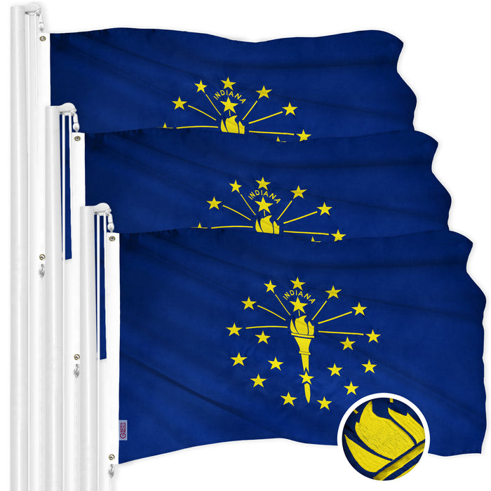 G128 3 Pack: Indiana IN  | 4x6 Ft | ToughWeave Series Embroidered 300D Polyester | Embroidered Design, Indoor/Outdoor, Brass Grommets