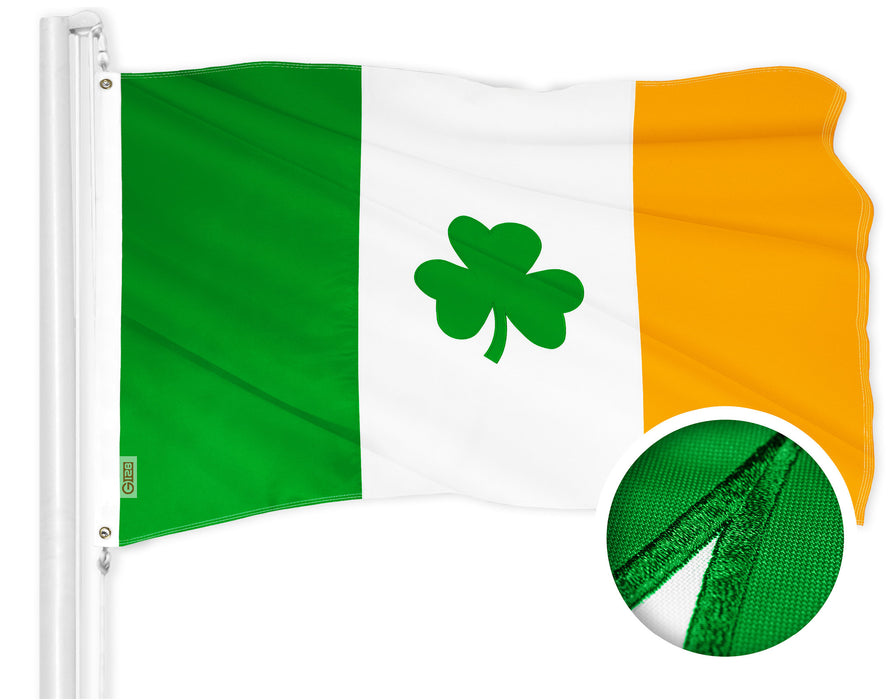 G128 Ireland Irish Shamrock Flag | 2.5x4 Ft | ToughWeave Series Embroidered 300D Polyester | Embroidered Design, Indoor/Outdoor, Brass Grommets