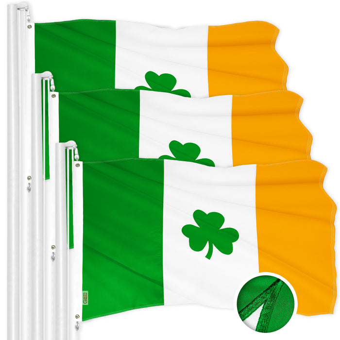 G128 3 Pack: Ireland Irish Shamrock Flag | 4x6 Ft | ToughWeave Series Embroidered 300D Polyester | Embroidered Design, Indoor/Outdoor, Brass Grommets