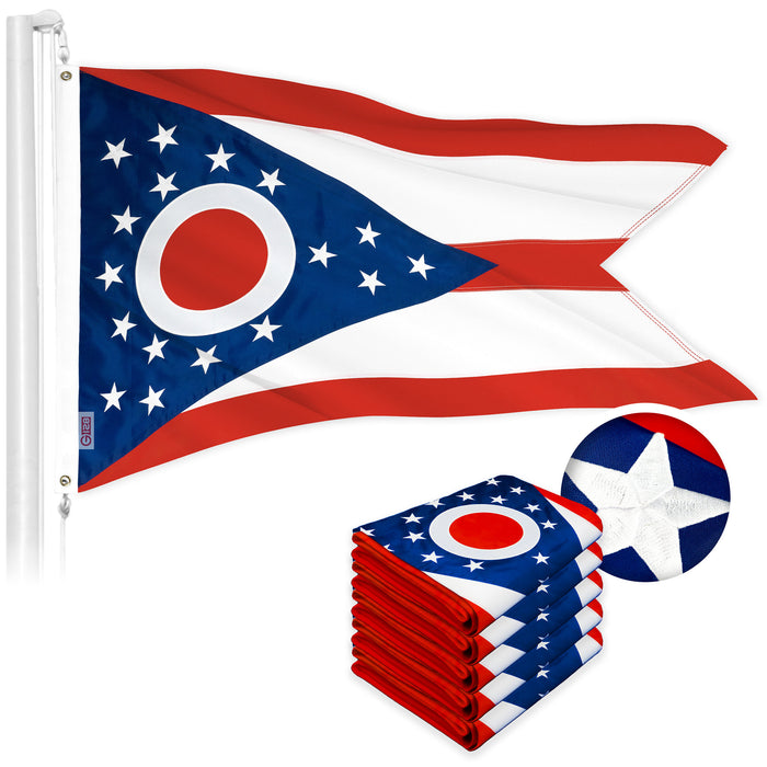 G128 5 Pack: Ohio OH  | 2x3 Ft | ToughWeave Series Embroidered 300D Polyester | Embroidered Design, Indoor/Outdoor, Brass Grommets
