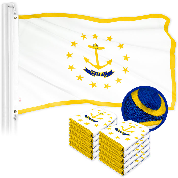 G128 10 Pack: Rhode Island RI  | 2x3 Ft | ToughWeave Series Embroidered 300D Polyester | Embroidered Design, Indoor/Outdoor, Brass Grommets
