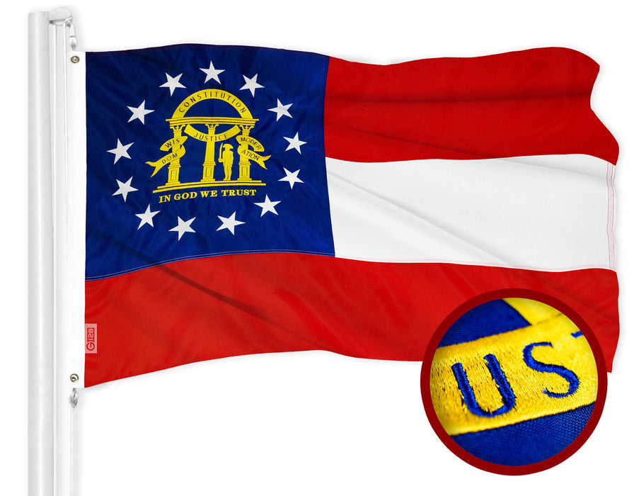 G128 Georgia State Flag | 2x3 Ft | ToughWeave Series Embroidered 300D Polyester | Embroidered Design, Indoor/Outdoor, Brass Grommets