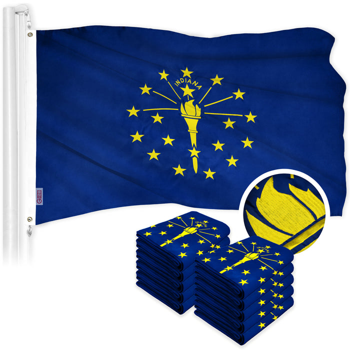 G128 10 Pack: Indiana IN  | 4x6 Ft | ToughWeave Series Embroidered 300D Polyester | Embroidered Design, Indoor/Outdoor, Brass Grommets