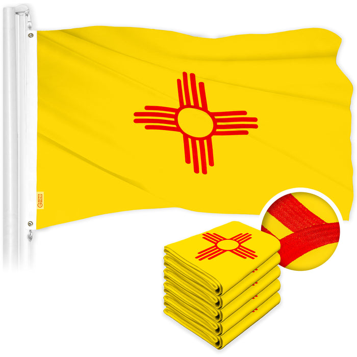 G128 5 Pack: New Mexico NM  | 2.5x4 Ft | ToughWeave Series Embroidered 300D Polyester | Embroidered Design, Indoor/Outdoor, Brass Grommets