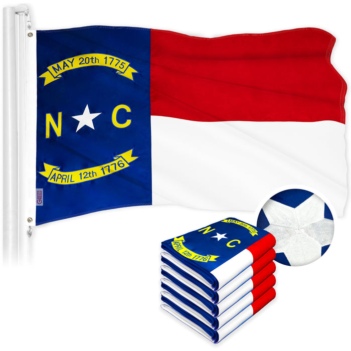 G128 5 Pack: North Carolina  | 1x1.5 Ft | ToughWeave Series Embroidered 300D Polyester | Embroidered Design, Indoor/Outdoor, Brass Grommets