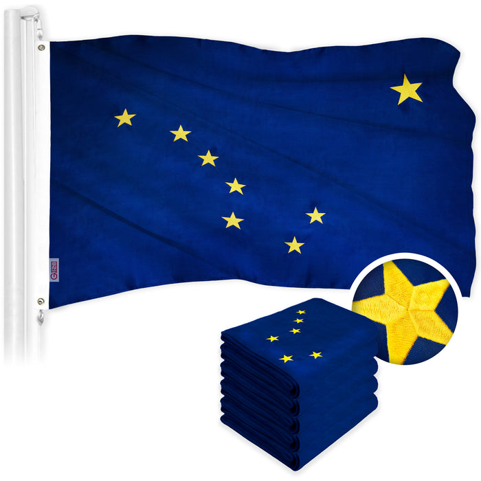 G128 5 Pack: Alaska AK State Flag | 2x3 Ft | ToughWeave Series Embroidered 300D Polyester | Embroidered Design, Indoor/Outdoor, Brass Grommets