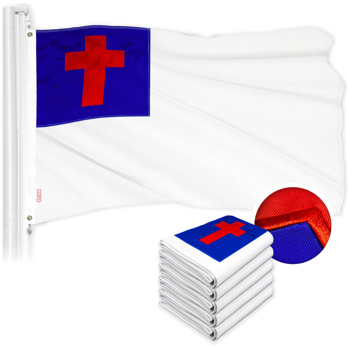 G128 5 Pack: Christian Flag | 2.5x4 Ft | ToughWeave Series Embroidered 300D Polyester | Religious Flag, Embroidered Design, Indoor/Outdoor, Brass Grommets