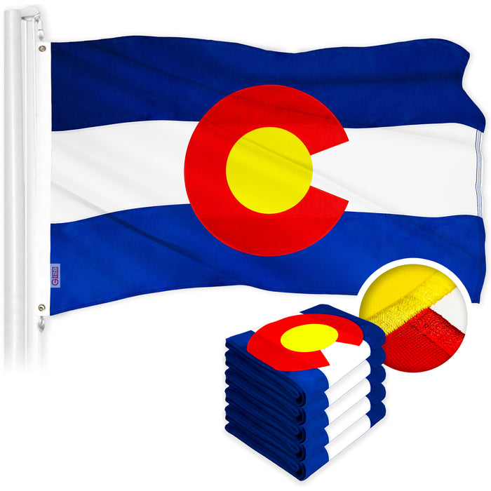 G128 5 Pack: Colorado CO  | 4x6 Ft | ToughWeave Series Embroidered 300D Polyester | Embroidered Design, Indoor/Outdoor, Brass Grommets