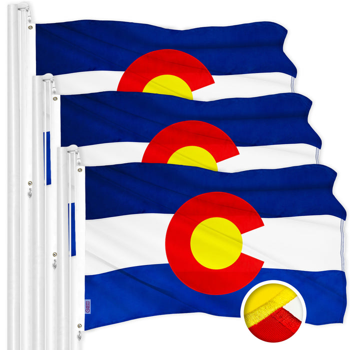G128 3 Pack: Colorado CO  | 4x6 Ft | ToughWeave Series Embroidered 300D Polyester | Embroidered Design, Indoor/Outdoor, Brass Grommets