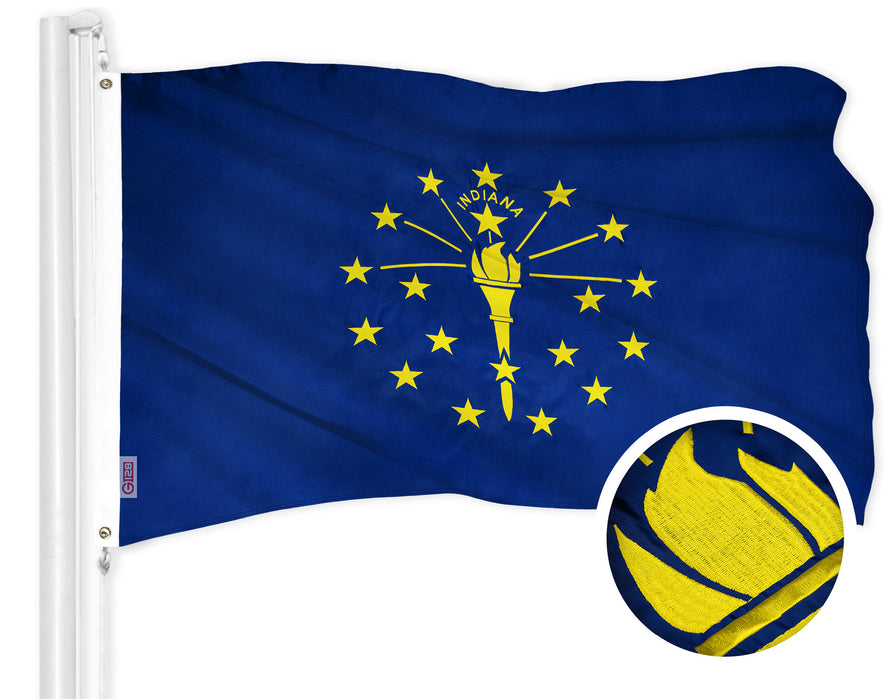 G128 Indiana State Flag | 4x6 Ft | ToughWeave Series Embroidered 300D Polyester | Embroidered Design, Indoor/Outdoor, Brass Grommets