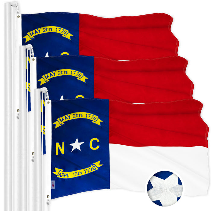 G128 3 Pack: North Carolina  | 1x1.5 Ft | ToughWeave Series Embroidered 300D Polyester | Embroidered Design, Indoor/Outdoor, Brass Grommets