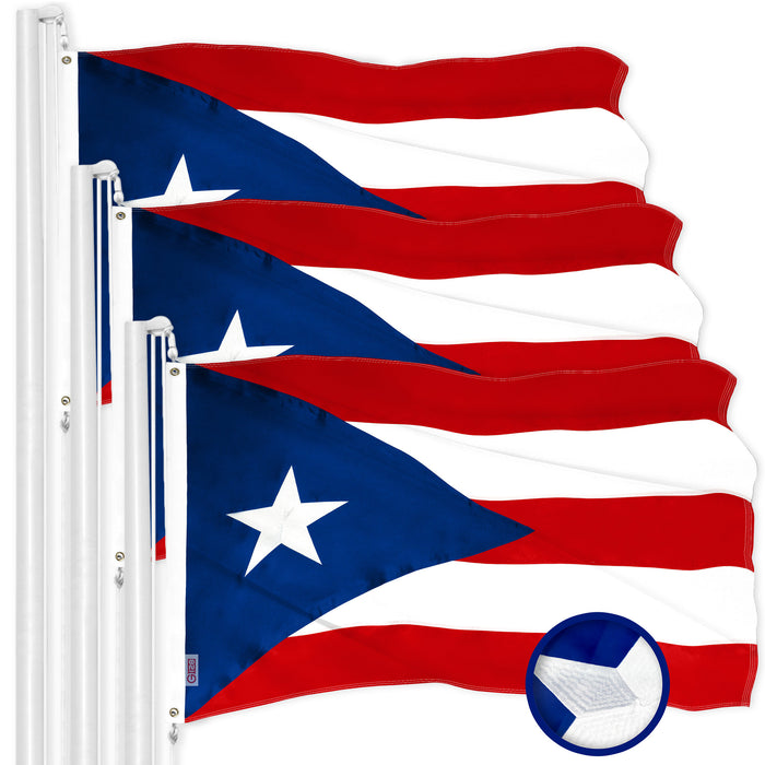 G128 3 Pack: Puerto Rico Puerto Rican Flag | 2.5x4 Ft | ToughWeave Series Embroidered 300D Polyester | Embroidered Design, Indoor/Outdoor, Brass Grommets