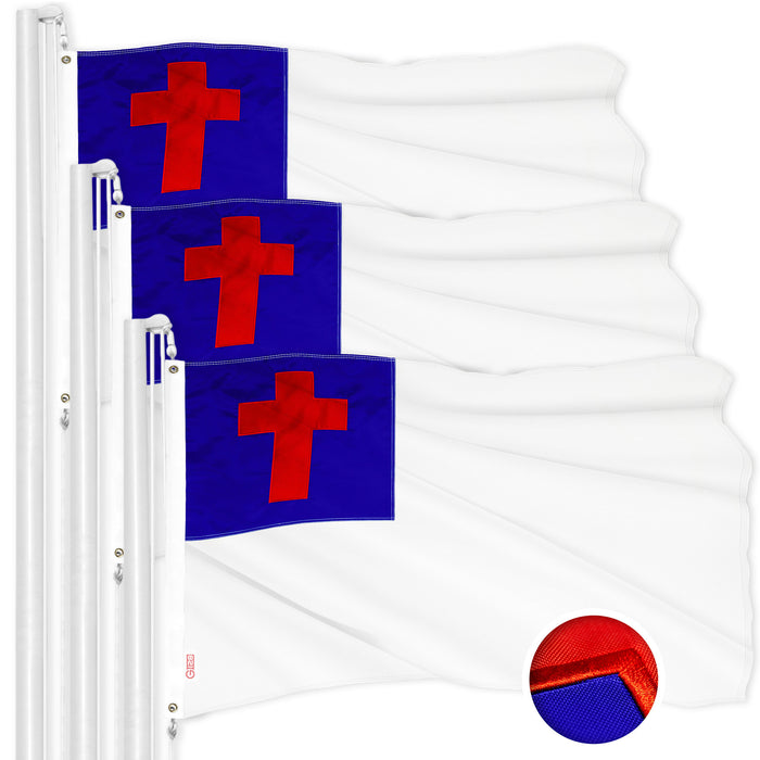 G128 3 Pack: Christian Flag | 2x3 Ft | ToughWeave Series Embroidered 300D Polyester | Religious Flag, Embroidered Design, Indoor/Outdoor, Brass Grommets