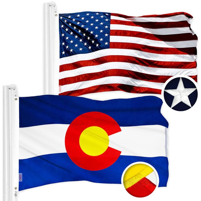 G128 Combo Pack: American USA Flag 4x6 Ft & Colorado CO  4x6 Ft | Both ToughWeave Series Embroidered Polyester, Embroidered Design, Indoor/Outdoor, Brass Grommets