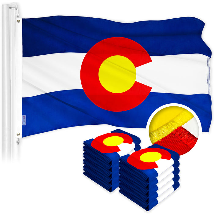 G128 10 Pack: Colorado CO  | 4x6 Ft | ToughWeave Series Embroidered 300D Polyester | Embroidered Design, Indoor/Outdoor, Brass Grommets