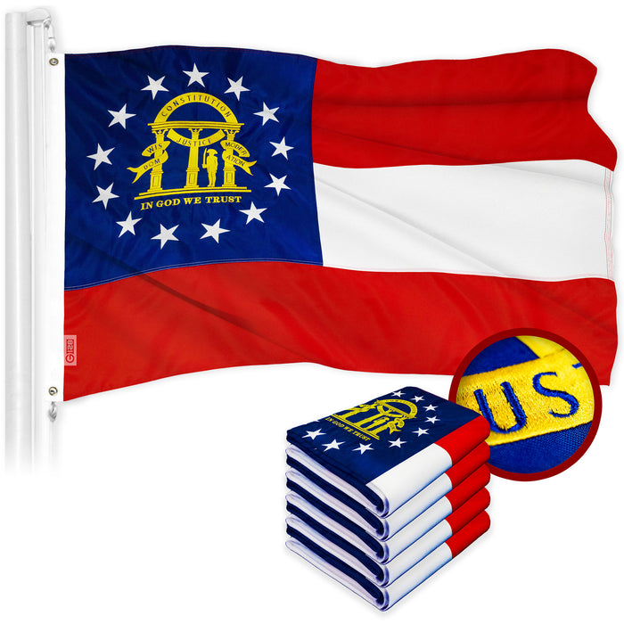 G128 5 Pack: Georgia GA  | 2x3 Ft | ToughWeave Series Embroidered 300D Polyester | Embroidered Design, Indoor/Outdoor, Brass Grommets