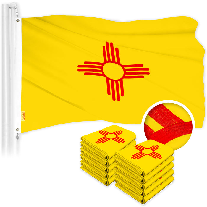 G128 10 Pack: New Mexico NM  | 2x3 Ft | ToughWeave Series Embroidered 300D Polyester | Embroidered Design, Indoor/Outdoor, Brass Grommets