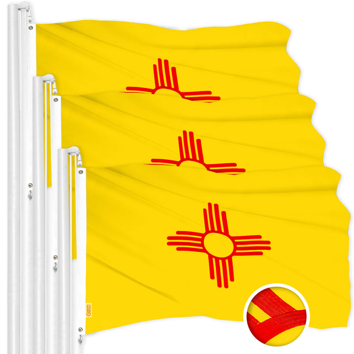 G128 3 Pack: New Mexico NM  | 2.5x4 Ft | ToughWeave Series Embroidered 300D Polyester | Embroidered Design, Indoor/Outdoor, Brass Grommets