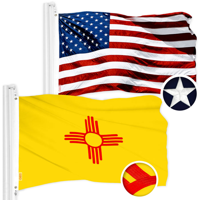 G128 Combo Pack: American USA Flag 2x3 Ft & New Mexico NM  2x3 Ft | Both ToughWeave Series Embroidered Polyester, Embroidered Design, Indoor/Outdoor, Brass Grommets