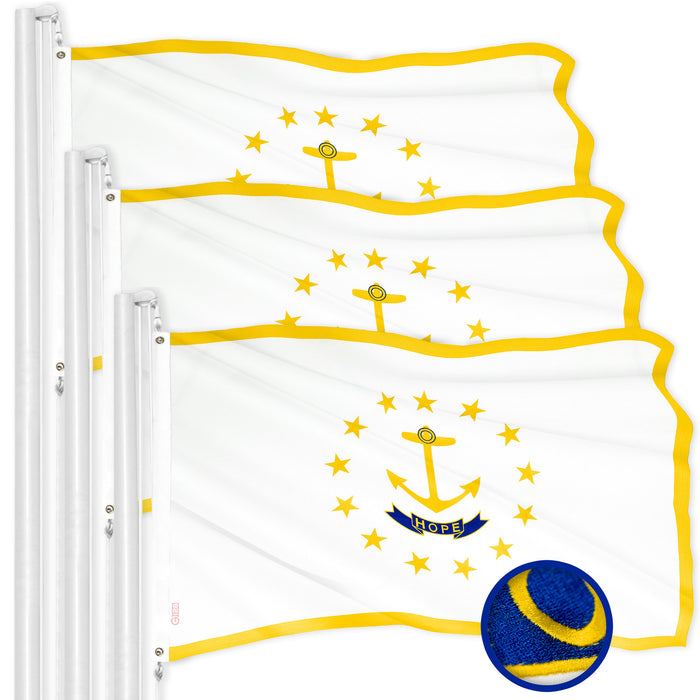 G128 3 Pack: Rhode Island RI  | 2x3 Ft | ToughWeave Series Embroidered 300D Polyester | Embroidered Design, Indoor/Outdoor, Brass Grommets