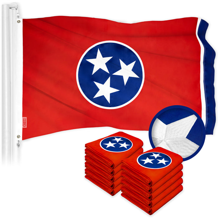 G128 10 Pack: Tennessee TN  | 2x3 Ft | ToughWeave Series Embroidered 300D Polyester | Embroidered Design, Indoor/Outdoor, Brass Grommets