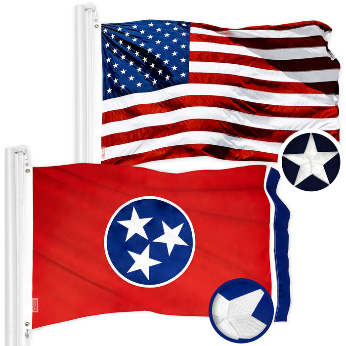 G128 Combo Pack: American USA Flag 2.5x4 Ft & Tennessee TN State Flag 2.5x4 Ft | Both ToughWeave Series Embroidered Polyester, Embroidered Design, Indoor/Outdoor, Brass Grommets