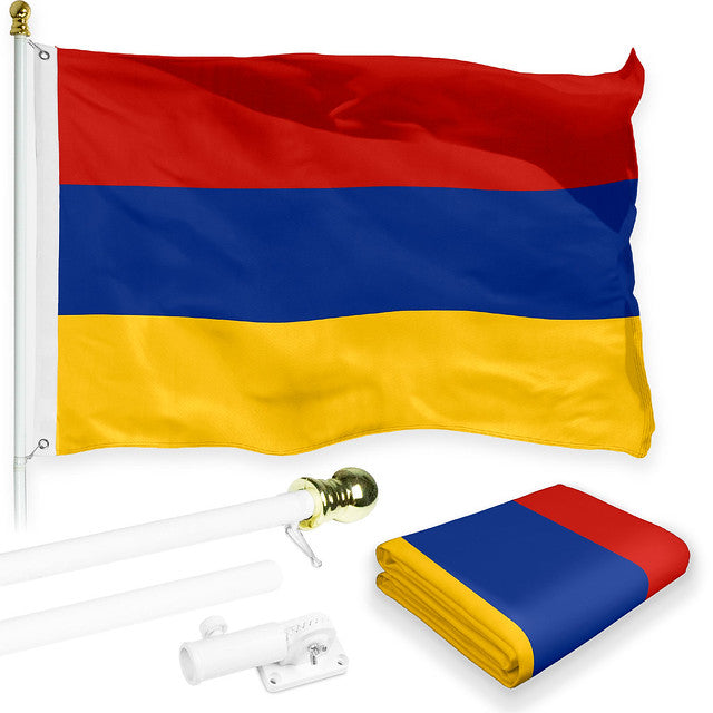 G128 Combo Pack: Flag Pole 6 FT White Tangle Free & Armenia Armenian Flag 3x5 FT Printed 150D Polyester