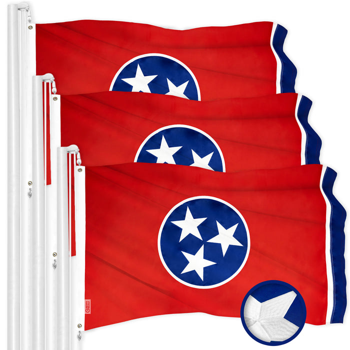 G128 3 Pack: Tennessee TN  | 2x3 Ft | ToughWeave Series Embroidered 300D Polyester | Embroidered Design, Indoor/Outdoor, Brass Grommets