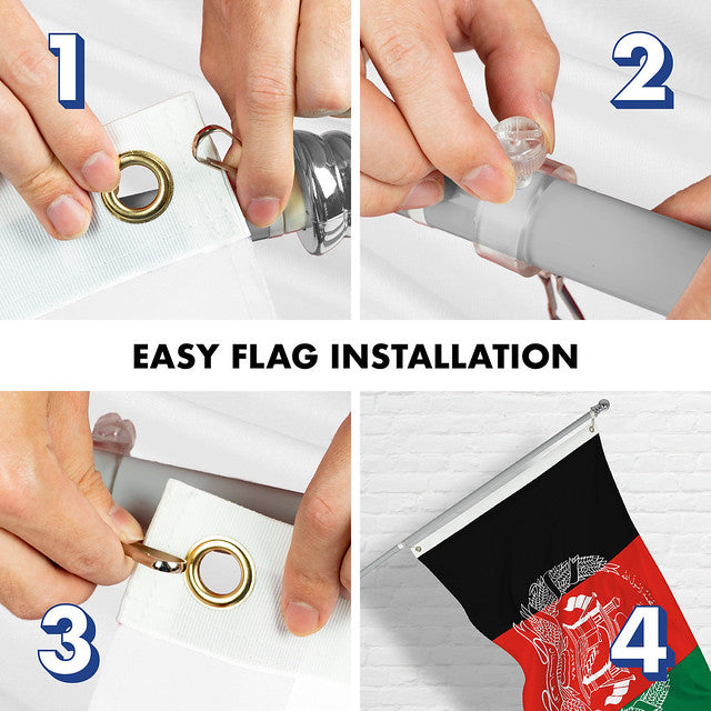 G128 Combo Pack: Flag Pole 6 FT Silver Tangle Free & Afghanistan Afghan Flag 3x5 FT Printed 150D Polyester
