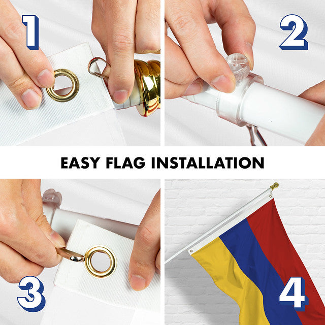 G128 Combo Pack: Flag Pole 6 FT White Tangle Free & Armenia Armenian Flag 3x5 FT Printed 150D Polyester