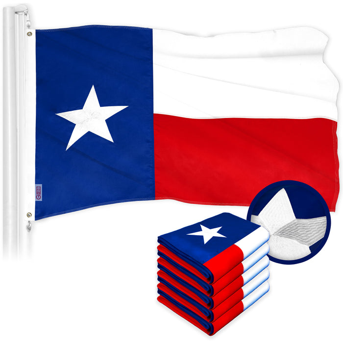 G128 5 Pack: Texas TX State Flag | 1x1.5 Ft | ToughWeave Series Embroidered 300D Polyester | Embroidered Design, Indoor/Outdoor, Brass Grommets