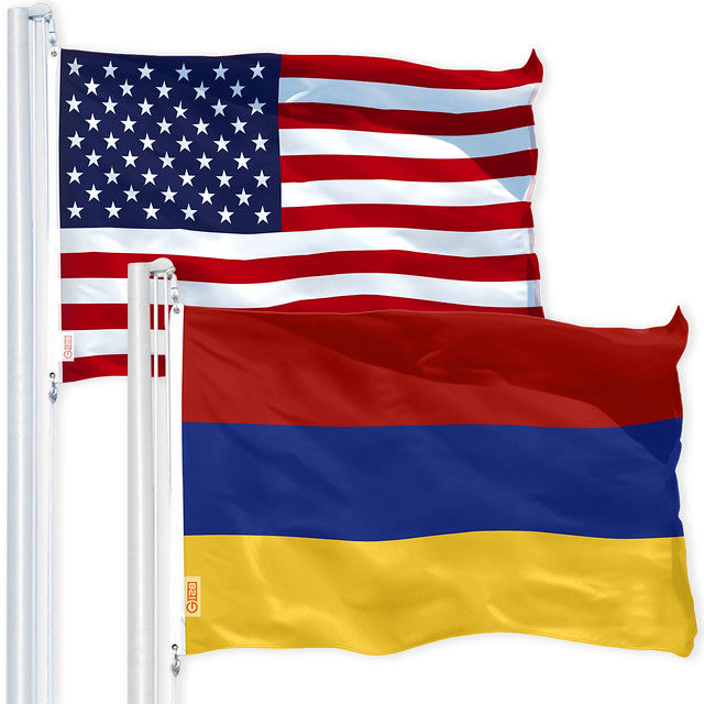 G128 Combo Pack: USA American Flag & Armenia Armenian Flag 3x5 FT Printed 150D Polyester