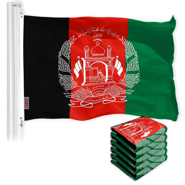 G128 5-Pack: Afghanistan Afghan Flag 3x5 FT Printed 150D Polyester