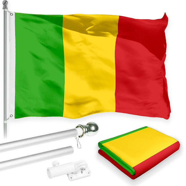 Flag Pole 6FT Silver Tangle Free & Mali Malian Flag 3x5 Ft Combo Printed 150D Polyester By G128