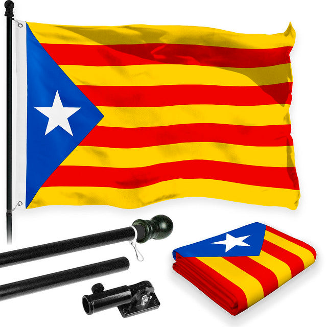 Flag Pole 6FT Black Tangle Free & Blue Estelada Flag 3x5 Ft Combo Printed 150D Polyester By G128