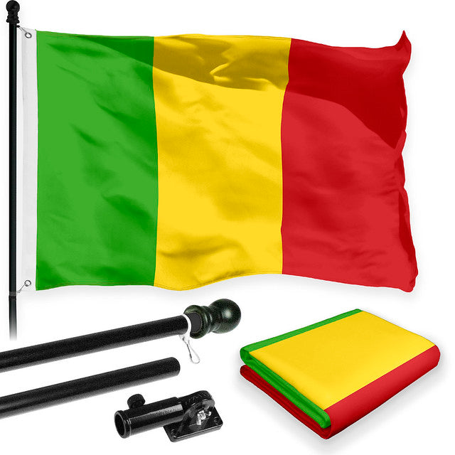Flag Pole 6FT Black Tangle Free & Mali Malian Flag 3x5 Ft Combo Printed 150D Polyester By G128