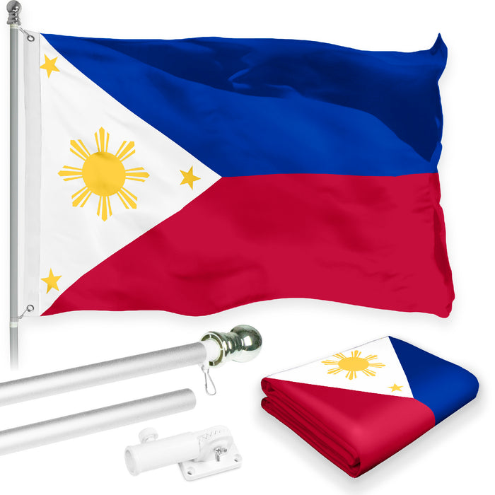 Flag Pole 6FT Silver Tangle Free & Philippines Philippine Flag 3x5 Ft Combo Printed 150D Polyester By G128