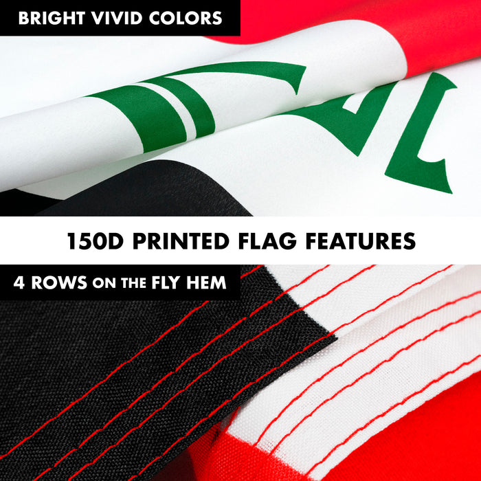 Flag Pole 6FT Silver Tangle Free & Iraq Iraqi Flag 3x5 Ft Combo Printed 150D Polyester By G128