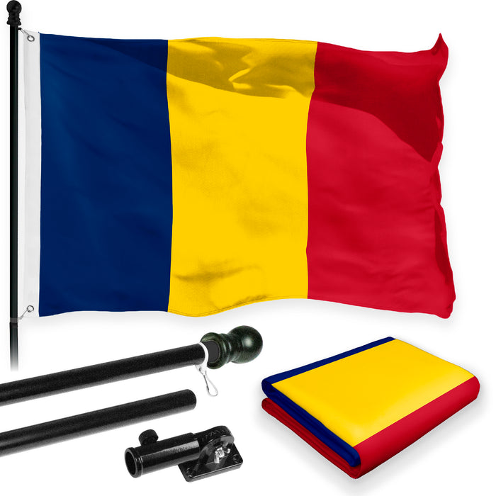 Flag Pole 6FT Black Tangle Free & Chad Chadian Flag 3x5 Ft Combo Printed 150D Polyester By G128