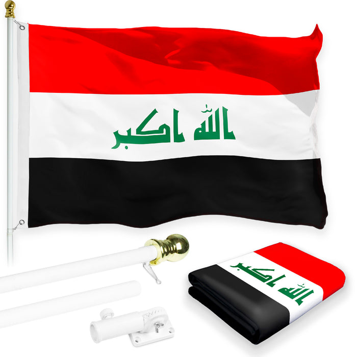 Flag Pole 6FT White Tangle Free & Iraq Iraqi Flag 3x5 Ft Combo Printed 150D Polyester By G128