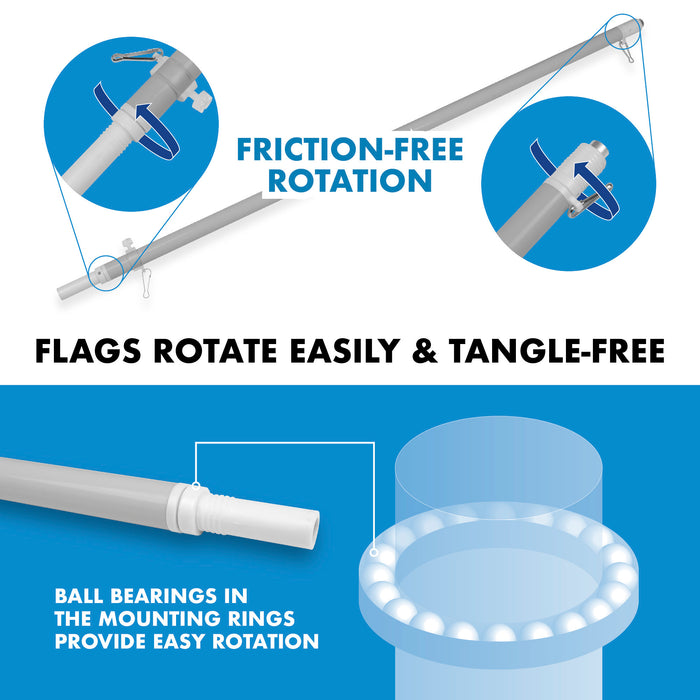 G128 Combo Pack: 6 Ft Tangle Free Aluminum Spinning Flagpole (Silver) & Barbados Barbadian Flag 3x5 Ft, LiteWeave Pro Series Printed 150D Polyester | Pole with Flag Included