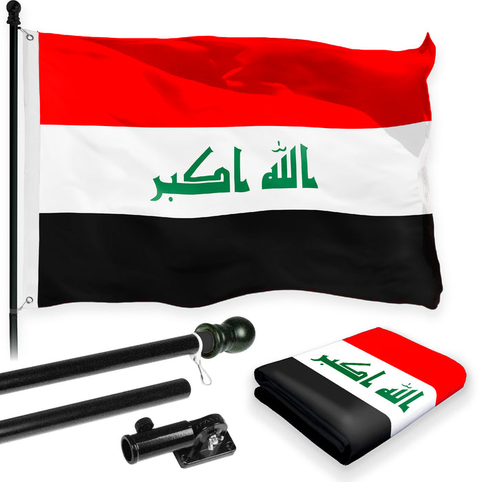 Flag Pole 6FT Black Tangle Free & Iraq Iraqi Flag 3x5 Ft Combo Printed —