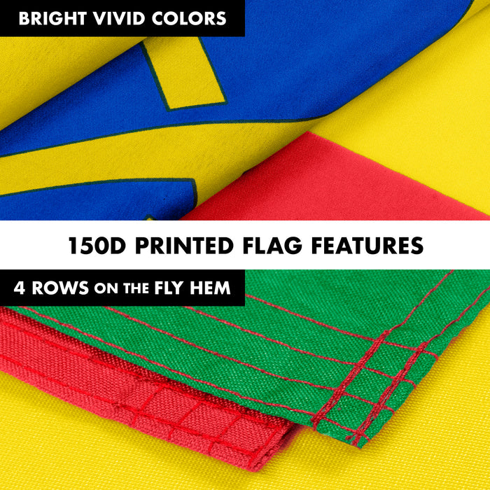 Flag Pole 6FT Silver Tangle Free & Ethiopia Ethiopian Flag 3x5 Ft Combo Printed 150D Polyester By G128