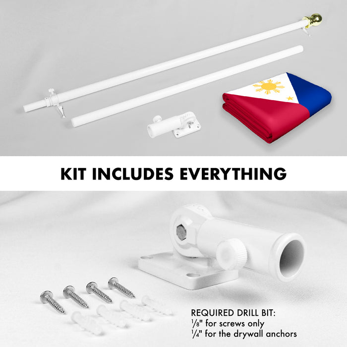 Flag Pole 6FT White Tangle Free & Philippines Philippine Flag 3x5 Ft Combo Printed 150D Polyester By G128